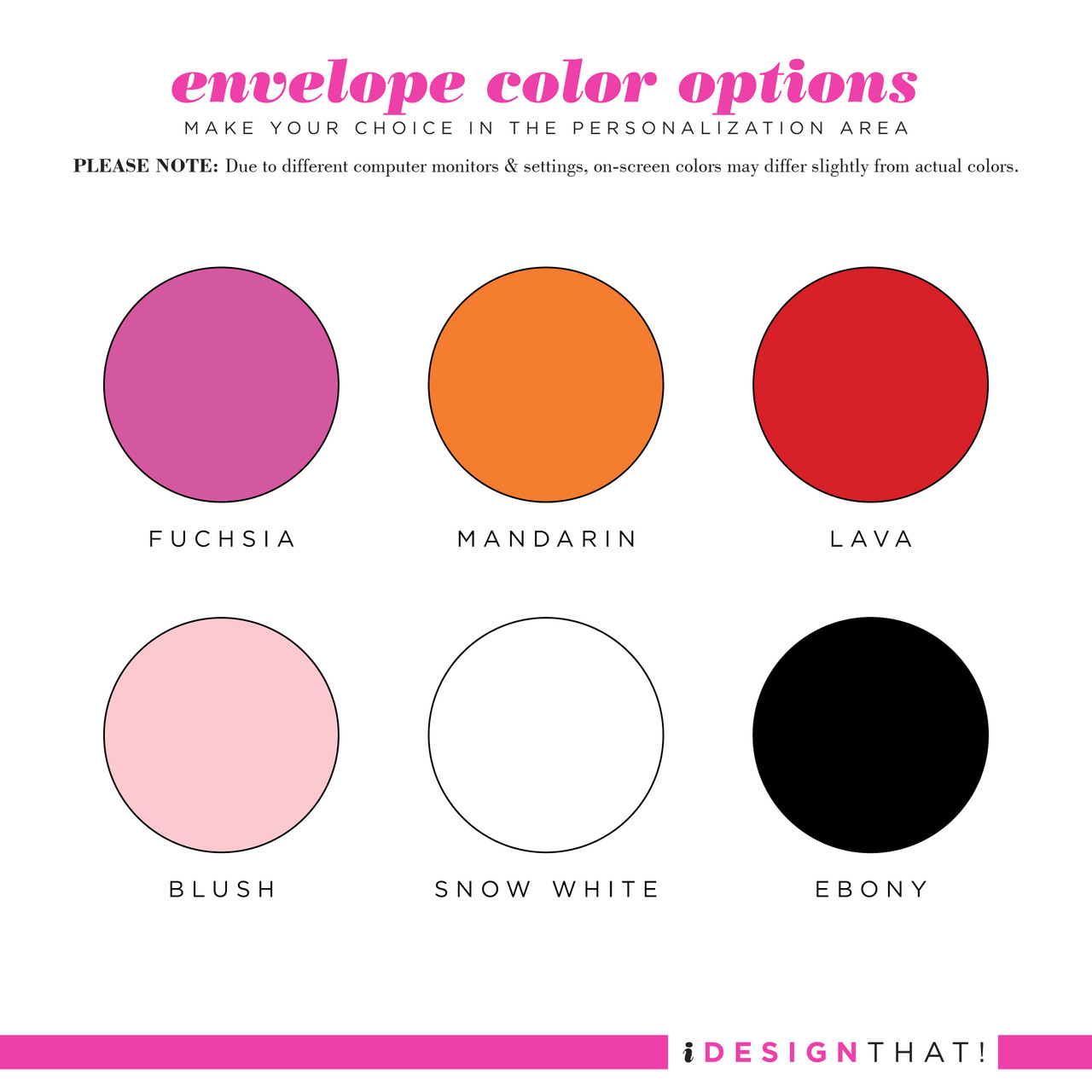 Envelope color swatch chart.